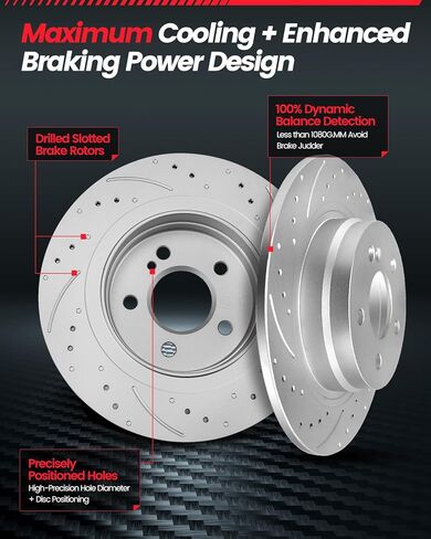 Rear Brake Pads and Rotors Kit Compatible with 2009-2013 Subaru Forester GEOMET Coated Drilled & Slotted Brake Rotors Pads [ 11.3in ], Automotive Replacement Brake Kit in Kuwait