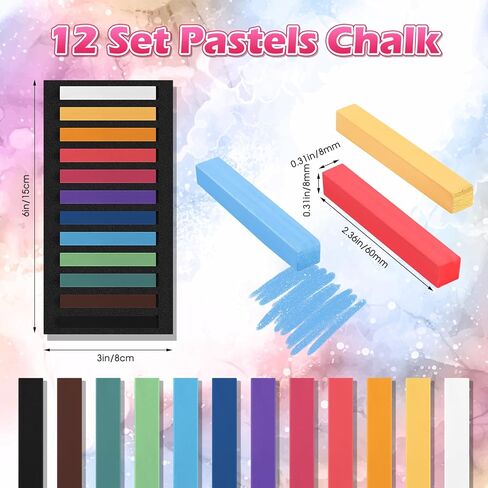 Watersay 144 Pcs Soft Pastels for Artists Color Pastels Set Square Chalk Sticks 12 Boxes 12 Assorted Colors Art Drawing Painting Supplies for Parties, Donations in Kuwait