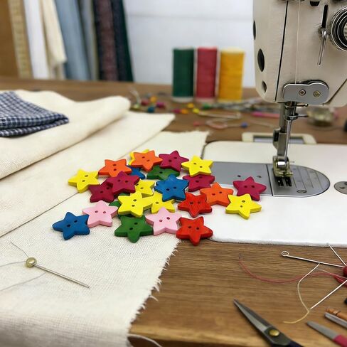 200 Pcs Colorful Wooden Star Buttons, 2 Holes Star Vintage Sewing Buttons, 18mm Hand Sewn Decorative Buttons for Clothes DIY Crafting Scrapbooking Card Making in Kuwait