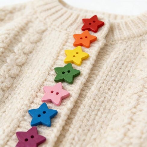 200 Pcs Colorful Wooden Star Buttons, 2 Holes Star Vintage Sewing Buttons, 18mm Hand Sewn Decorative Buttons for Clothes DIY Crafting Scrapbooking Card Making in Kuwait