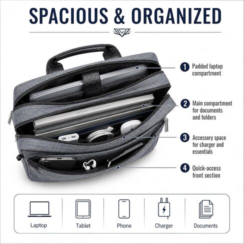 eBigValue Professional Laptop Shoulder Bag 11-12 Inch - Padded Messenger Crossbody with Magnetic Pocket, Adjustable Strap in Saudi Arabia
