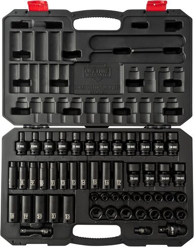 SUNEX TOOLS 3351، مجموعة مقابس تأثير المحرك 3/8 بوصة، 51 قطعة، متري، 7 مم - 22 مم، قياسي/عميق/ عالمي، فولاذ Cr-Mo، تصميم زاوية نصف قطر، حقيبة تخزين شديدة التحمل، تلبي معايير ANSI in Kuwait