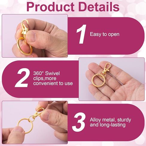 50 Pcs Lobster Claw Clasps for Keychains, Gold Key Rings, Zinc Alloy Keychain Accessories, Lobster Claw Clasps for Keychains, Jewelry, Crafts in Saudi Arabia