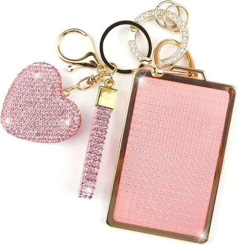 Key Fob Cover with Diamond Keychain Fit for Tesla Car Key Holder Case Compatible with Tesla Model 3 and Model Y Smart Remote Key Protector for Women, (White-Heart) in Saudi Arabia