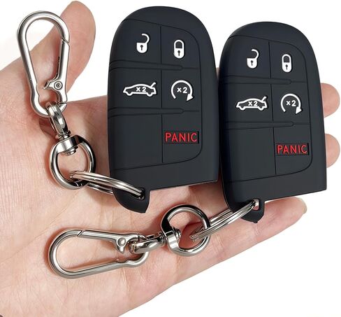 Soft Silicone Key Fob Cover, Compatible with Jeep Grand Cherokee Renegade Compass Chrysler Dodge RAM etc, Car Key Protector with Zinc Alloy Keychain (2 Pcs ) in Saudi Arabia