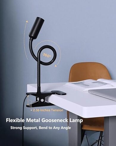 JHD LED Desk Lamp with Clamp - Adjustable 3 Color Modes 10 Brightness Level Table Lamp, USB Eye Caring Flexible Gooseneck Desk Light for Home Office, Dorm Room, Reading, Nail, Clip On Light, Black in Saudi Arabia