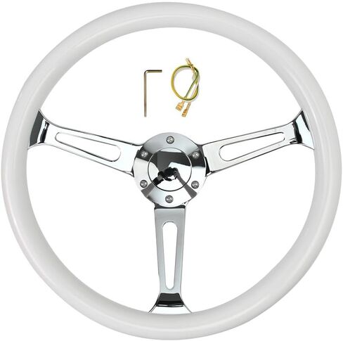 380 mm (15 inches) Wood Steering Wheel-Classic - ABS Wood with Polished Spokes 3 Aluminum Spoke Bracket 6 Bolts,Dish Depth 60MM-Universal Fit in Saudi Arabia