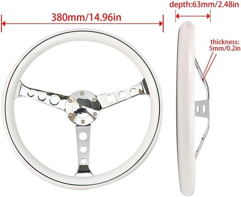 380 mm (15 inches) Wood Steering Wheel-Classic - ABS Wood with Polished Spokes 3 Aluminum Spoke Bracket 6 Bolts,Dish Depth 60MM-Universal Fit in Saudi Arabia
