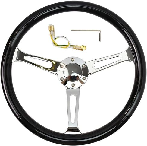 380 mm (15 inches) Wood Steering Wheel-Classic - ABS Wood with Polished Spokes 3 Aluminum Spoke Bracket 6 Bolts,Dish Depth 60MM-Universal Fit in Saudi Arabia