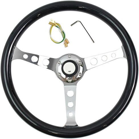 380 mm (15 inches) Wood Steering Wheel-Classic - ABS Wood with Polished Spokes 3 Aluminum Spoke Bracket 6 Bolts,Dish Depth 60MM-Universal Fit in Saudi Arabia