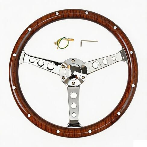 380 mm (15 inches) Wood Steering Wheel-Classic - ABS Wood with Polished Spokes 3 Aluminum Spoke Bracket 6 Bolts,Dish Depth 60MM-Universal Fit in Saudi Arabia