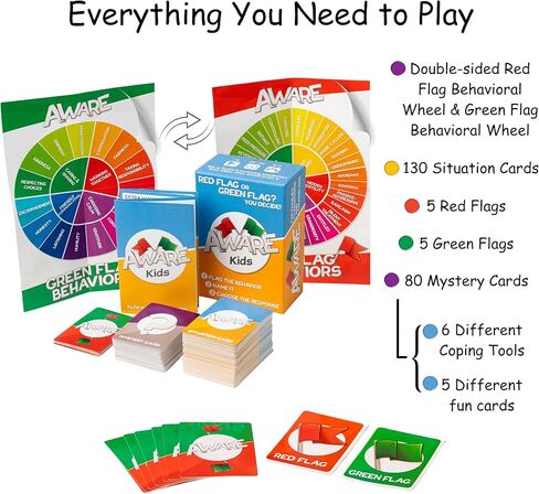 لعبة بطاقات AWARE Kids - تعلم كيفية اكتشاف سلوكيات العلم الأحمر والعلم الأخضر من خلال اللعب | يعلم السلوكيات الصحية مقابل السلوكيات غير الصحية | الأعمار 8-12 | استخدام الأسرة والفصول الدراسية in Kuwait