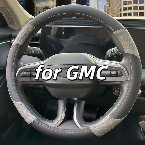 Steering Wheel Cover for GMC 14.5-15 inch, Car Steering Wheel Cover for GMC Sierra Acadia Terrain Yukon, Leather Anti-Slip Interior Protection Accessories for Women Men - Black & Gray in Saudi Arabia