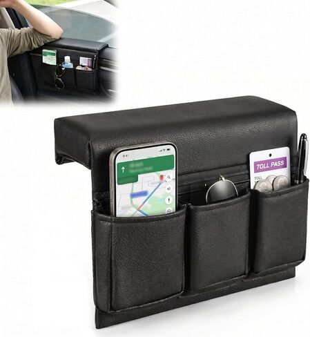 iplusmile Car Window Armrest Storage Box, Leather Vehicle Side Door Pocket Organizer, Comfortable Automotive Arm Elbow Rest Pad Accessories for Phone Keys Card, Universal for Most Cars in Kuwait