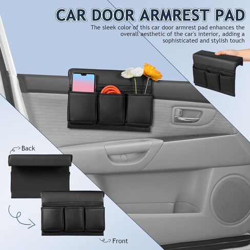 iplusmile Car Window Armrest Storage Box, Leather Vehicle Side Door Pocket Organizer, Comfortable Automotive Arm Elbow Rest Pad Accessories for Phone Keys Card, Universal for Most Cars in Kuwait