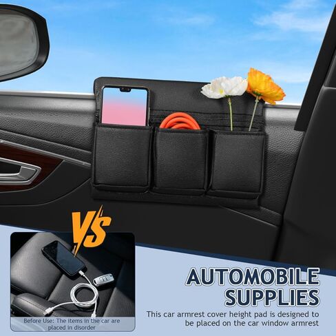 iplusmile Car Window Armrest Storage Box, Leather Vehicle Side Door Pocket Organizer, Comfortable Automotive Arm Elbow Rest Pad Accessories for Phone Keys Card, Universal for Most Cars in Kuwait