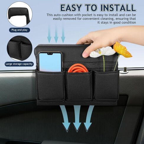 iplusmile Car Window Armrest Storage Box, Leather Vehicle Side Door Pocket Organizer, Comfortable Automotive Arm Elbow Rest Pad Accessories for Phone Keys Card, Universal for Most Cars in Kuwait