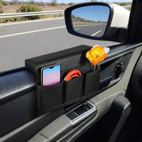 iplusmile Car Window Armrest Storage Box, Leather Vehicle Side Door Pocket Organizer, Comfortable Automotive Arm Elbow Rest Pad Accessories for Phone Keys Card, Universal for Most Cars in Kuwait