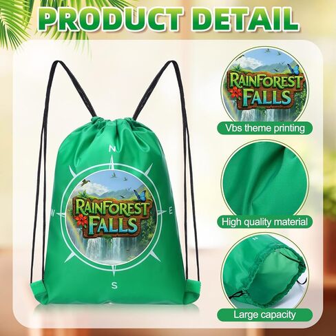 Mindsoft 24 Pcs Rainforest Falls Drawstring Backpack Bulk Vbs Lightweight Durable Drawstring Backpacks 2026 for Gym Vacation Bible School, 9.75 x 11.5 Inches in Kuwait