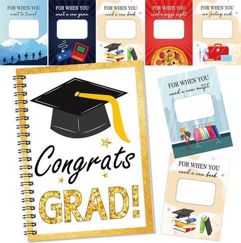Graduation Gift Card Book 7 x 5 Inch 20 Pages Gift Card Booklet Congrats Grad Organizer Greeting Card College Survival Album Keeper for Graduation Senior Gifts(Gold) in Saudi Arabia
