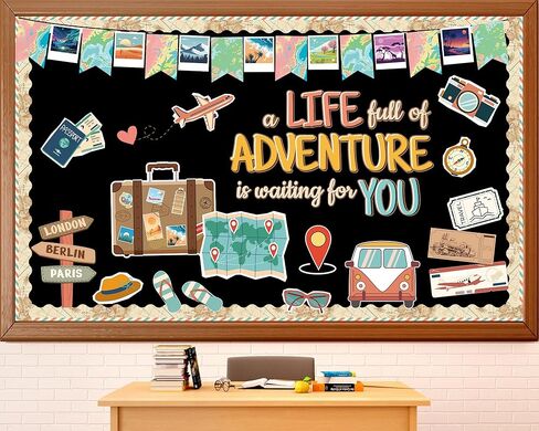 51Pcs Travel Bulletin Board Set Adventure Theme Classroom Decoration Motivational A Life Full of Adventure Paper Cutouts for Back to School Teachers Classroom Library Chalkboard Wall Door Decor in Saudi Arabia