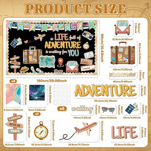 51Pcs Travel Bulletin Board Set Adventure Theme Classroom Decoration Motivational A Life Full of Adventure Paper Cutouts for Back to School Teachers Classroom Library Chalkboard Wall Door Decor in Saudi Arabia