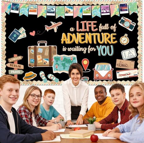 51Pcs Travel Bulletin Board Set Adventure Theme Classroom Decoration Motivational A Life Full of Adventure Paper Cutouts for Back to School Teachers Classroom Library Chalkboard Wall Door Decor in Saudi Arabia