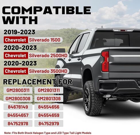 HECASA كامل LED الذيل ضوء متوافق مع 2019-2023 تشيفي شيفروليه سيلفرادو 1500 2500HD 3500HD زوج مصباح الفرامل الخلفي DRL الجانب الأيسر والأيمن عدسة الدخان استبدال الإسكان الأسود لGM2800311 GM2801311 in Saudi Arabia