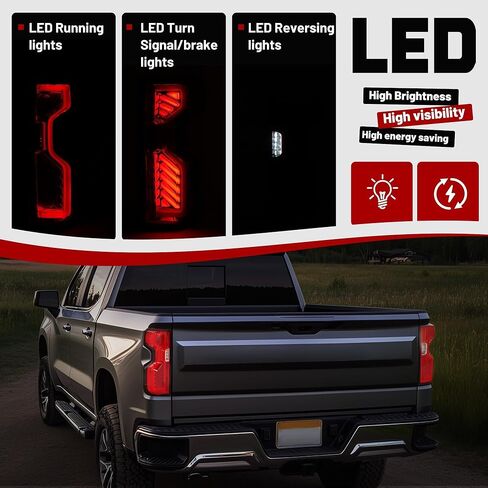 HECASA كامل LED الذيل ضوء متوافق مع 2019-2023 تشيفي شيفروليه سيلفرادو 1500 2500HD 3500HD زوج مصباح الفرامل الخلفي DRL الجانب الأيسر والأيمن عدسة الدخان استبدال الإسكان الأسود لGM2800311 GM2801311 in Saudi Arabia