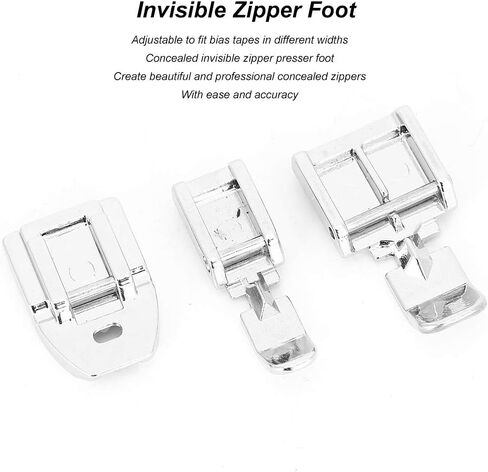 3Pcs Zipper Foot, Stainless Steel Home Sewing Machine Presser Foot, Sewing Accessory with Zipper Function, Ideal for Projects in Kuwait