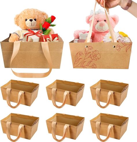 Orchidleaf 24 Pcs Basket for Gifts Empty, 6.5 x 9.8 Inch Kraft Empty Gifts Baskets with Handle, DIY Bulk Empty Gift Basket for Christmas, Party, Valentine's Day, Weddings, Thanksgiving, Graduation (24) in Saudi Arabia