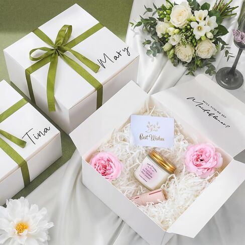 Bafeil 8 Set Bridesmaid Proposal Boxes - 8x8x4 inch Bridesmaid Boxes with DIY Name Transfer Stickers, Shredded Paper Filler, for Wedding Bridal Shower Baby Shower Birthday Party Favor, Sage Green in Saudi Arabia