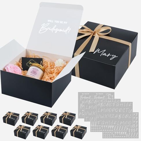 Bafeil 8 Set Bridesmaid Proposal Boxes - 8x8x4 inch Bridesmaid Boxes with DIY Name Transfer Stickers, Shredded Paper Filler, for Wedding Bridal Shower Baby Shower Birthday Party Favor, Sage Green in Saudi Arabia