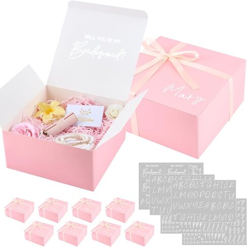Bafeil 8 Set Bridesmaid Proposal Boxes - 8x8x4 inch Bridesmaid Boxes with DIY Name Transfer Stickers, Shredded Paper Filler, for Wedding Bridal Shower Baby Shower Birthday Party Favor, Sage Green in Saudi Arabia