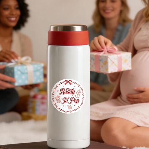 RiVolTa Baby Shower Round Stickers - 400 Pcs Red She's About to Pop Bottle Label Popcorn Welcome Newborn Gifts Gender Reveal Party Favors Decorations Waterproof Cup Decal for Girl Bag Packaging in Saudi Arabia