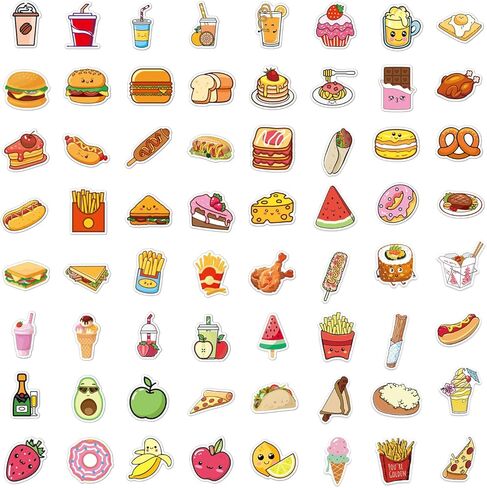 200pcs Food Stickers Set – Cute Food, Snack and Drink Stickers for Kids Boys Girls, Kawaii Waterproof Decal for Water Bottle Laptop Luggage Helmet Skateboard Snowboard Guitar Scrapbook Phone in Saudi Arabia