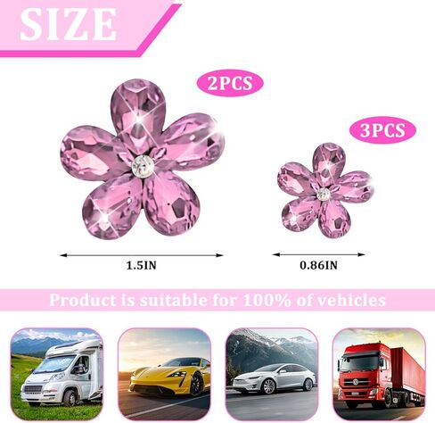 5PCS Bling Flower Car Air Vent Clip, Shiny Crystal Rhinestone Floral Air Conditioning Outlet Clamp, Diamond Auto Interior Vent Decor Clip for Women Girls, Universal for SUV Van Truck (Pink) in Saudi Arabia