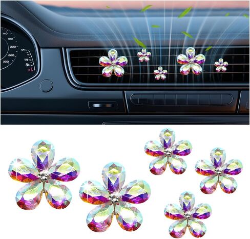 5PCS Bling Flower Car Air Vent Clip, Shiny Crystal Rhinestone Floral Air Conditioning Outlet Clamp, Diamond Auto Interior Vent Decor Clip for Women Girls, Universal for SUV Van Truck (Pink) in Saudi Arabia