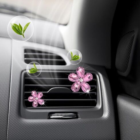 5PCS Bling Flower Car Air Vent Clip, Shiny Crystal Rhinestone Floral Air Conditioning Outlet Clamp, Diamond Auto Interior Vent Decor Clip for Women Girls, Universal for SUV Van Truck (Pink) in Saudi Arabia