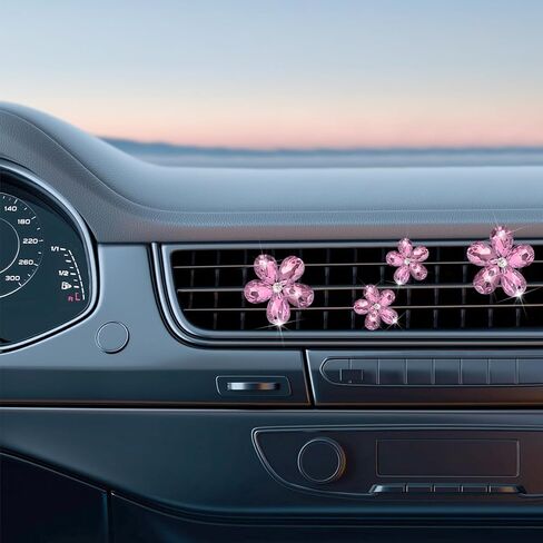 5PCS Bling Flower Car Air Vent Clip, Shiny Crystal Rhinestone Floral Air Conditioning Outlet Clamp, Diamond Auto Interior Vent Decor Clip for Women Girls, Universal for SUV Van Truck (Pink) in Saudi Arabia
