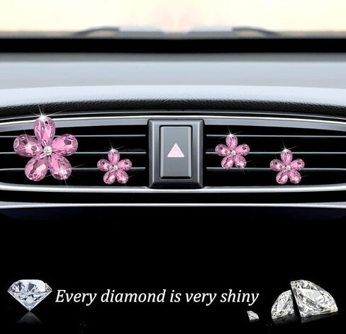 5PCS Bling Flower Car Air Vent Clip, Shiny Crystal Rhinestone Floral Air Conditioning Outlet Clamp, Diamond Auto Interior Vent Decor Clip for Women Girls, Universal for SUV Van Truck (Pink) in Saudi Arabia