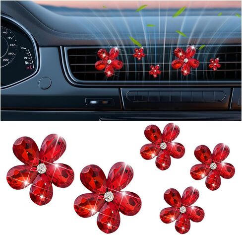 5PCS Bling Flower Car Air Vent Clip, Shiny Crystal Rhinestone Floral Air Conditioning Outlet Clamp, Diamond Auto Interior Vent Decor Clip for Women Girls, Universal for SUV Van Truck (Pink) in Saudi Arabia