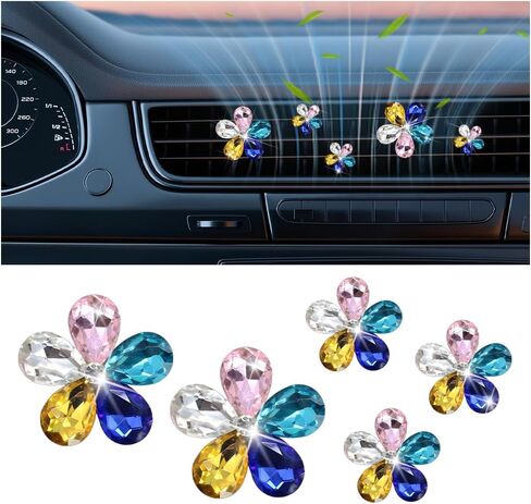 5PCS Bling Flower Car Air Vent Clip, Shiny Crystal Rhinestone Floral Air Conditioning Outlet Clamp, Diamond Auto Interior Vent Decor Clip for Women Girls, Universal for SUV Van Truck (Pink) in Saudi Arabia