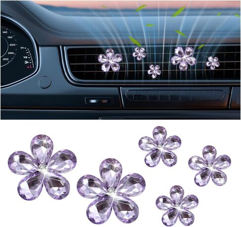 5PCS Bling Flower Car Air Vent Clip, Shiny Crystal Rhinestone Floral Air Conditioning Outlet Clamp, Diamond Auto Interior Vent Decor Clip for Women Girls, Universal for SUV Van Truck (Pink) in Saudi Arabia