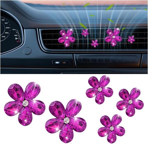 5PCS Bling Flower Car Air Vent Clip, Shiny Crystal Rhinestone Floral Air Conditioning Outlet Clamp, Diamond Auto Interior Vent Decor Clip for Women Girls, Universal for SUV Van Truck (Pink) in Saudi Arabia