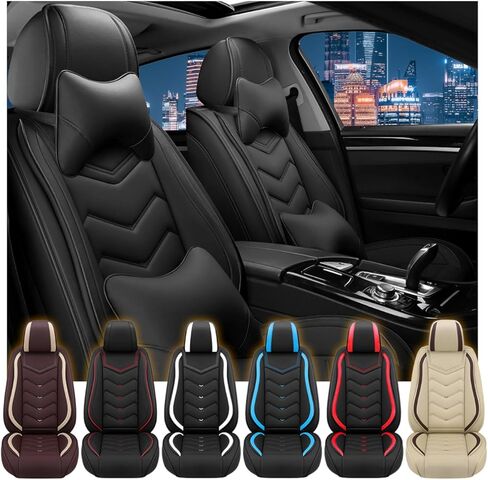 Fit for Mitsubishi Outlander Seat Covers, Waterproof and Wear Resistant Sports Seat Cover, Premium Nappa Leather Car Seat Covers. (Full Set with Pillow/Black) in Kuwait