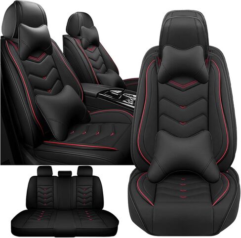 Fit for Mitsubishi Outlander Seat Covers, Waterproof and Wear Resistant Sports Seat Cover, Premium Nappa Leather Car Seat Covers. (Full Set with Pillow/Black) in Kuwait