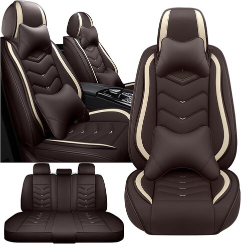 Fit for Mitsubishi Outlander Seat Covers, Waterproof and Wear Resistant Sports Seat Cover, Premium Nappa Leather Car Seat Covers. (Full Set with Pillow/Black) in Kuwait