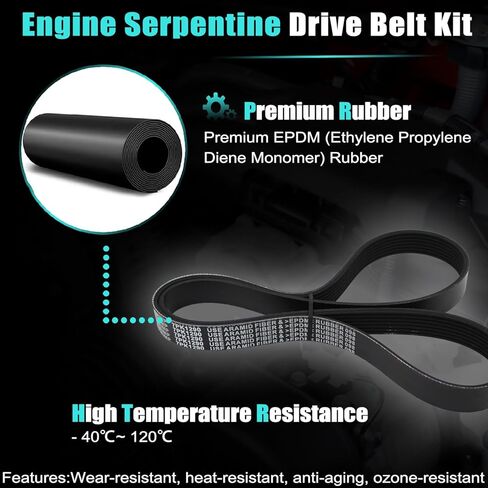 AUCERAMIC Belt Tensioner and Serpentine Belt Kit Compatible with 2013-2014 Chevy Malibu,2014 Impala,2012-2016 Buick LaCrosse,2012-2016 Regal 2.4L Replace# 12655192 in Kuwait