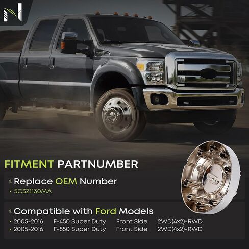 Front 10 Lug Wheel Center Cap Compatible with 2005-2016 Ford F-450 & F-550 Super Duty 2WD 19.5" Wheels，Wheel Cover Chrome Hubcap 5C3Z1130MA in Saudi Arabia
